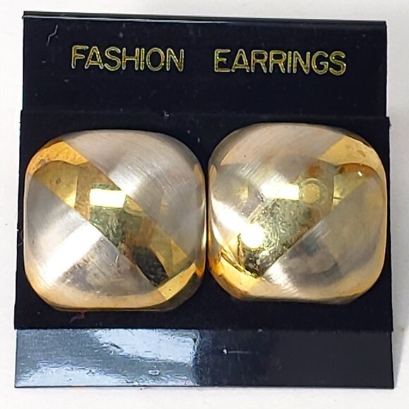 Gold, Silver Dual-Tone Stud Earrings Modern Stripe Design, 1-in Fashion Jewelry - Picture 3 of 7